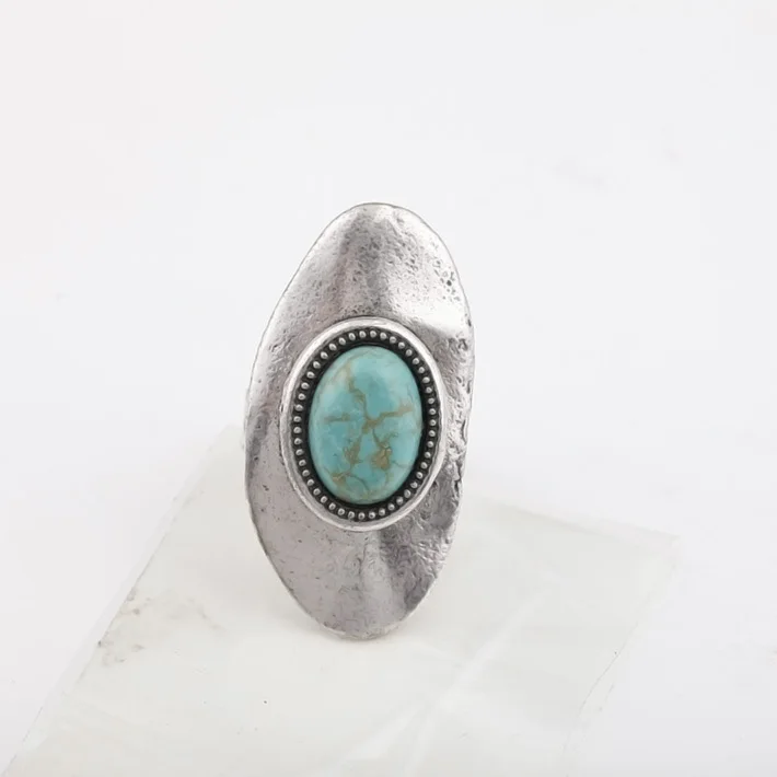 Punk Retro Tibetan Silver Oval Turquoise Rings For Women Bijoux Punk Retro Tibetan Silver Oval Turquoise Rings For Women Bijoux Vintage Metal Finger Ring With Size Resizable Jewelry Whole In Price On