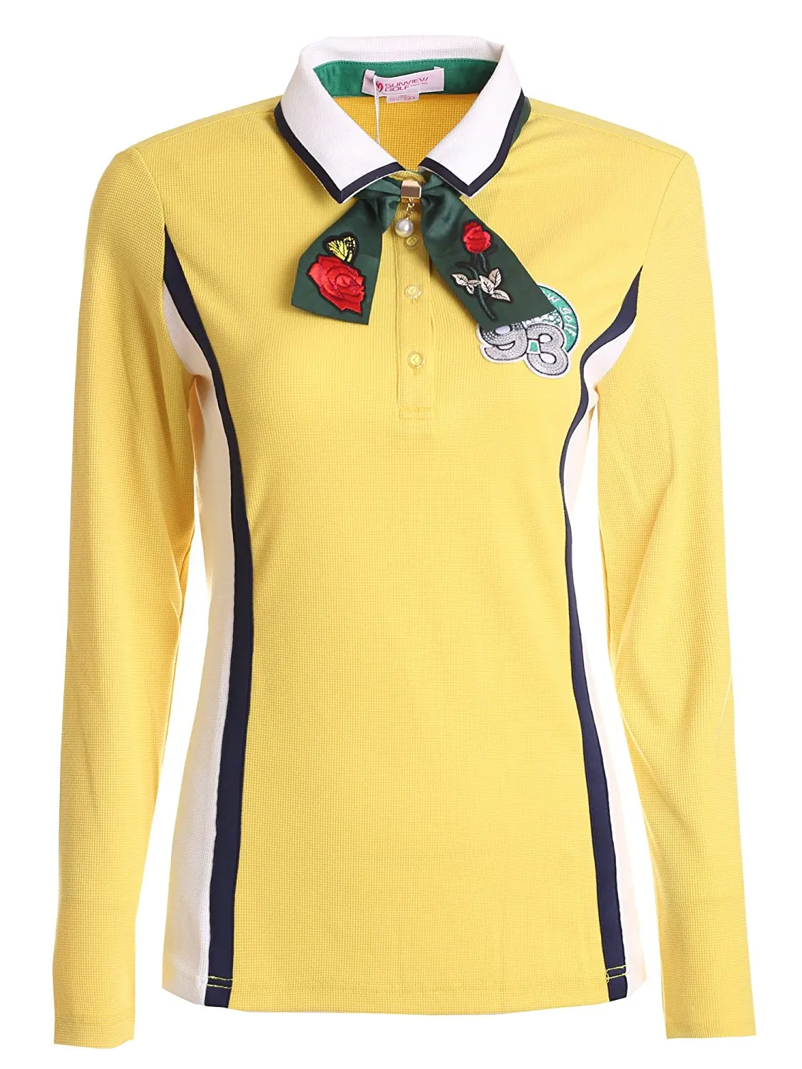 SunviewGolf Women's New Long Sleeve T-Shirt Bow Tie Golf Sport Knitted Polo Tops