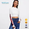 MGOO Garment custom t shirt printing women high neck flame pattern long sleeve crop t shirts cheap polyester wholesale tee