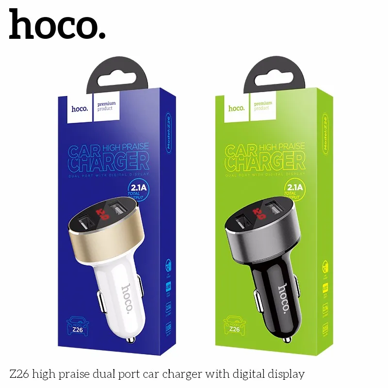 Original Hoco Z26 Dual Port Car Charger With Digital Display 10.5w ...