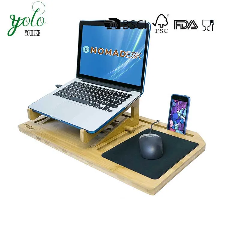 Bamboo Lap Desk Laptop Tablet Smartphone Holder With Removable