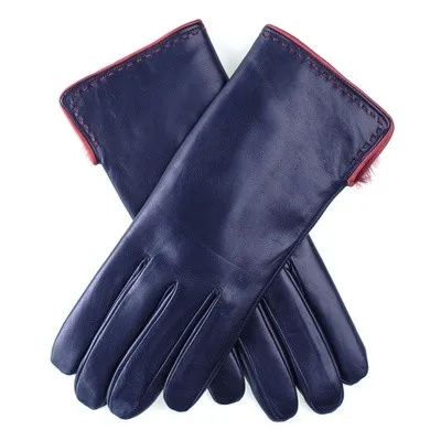 Navy and customized Red Rabbit Lined womens Leather Gloves