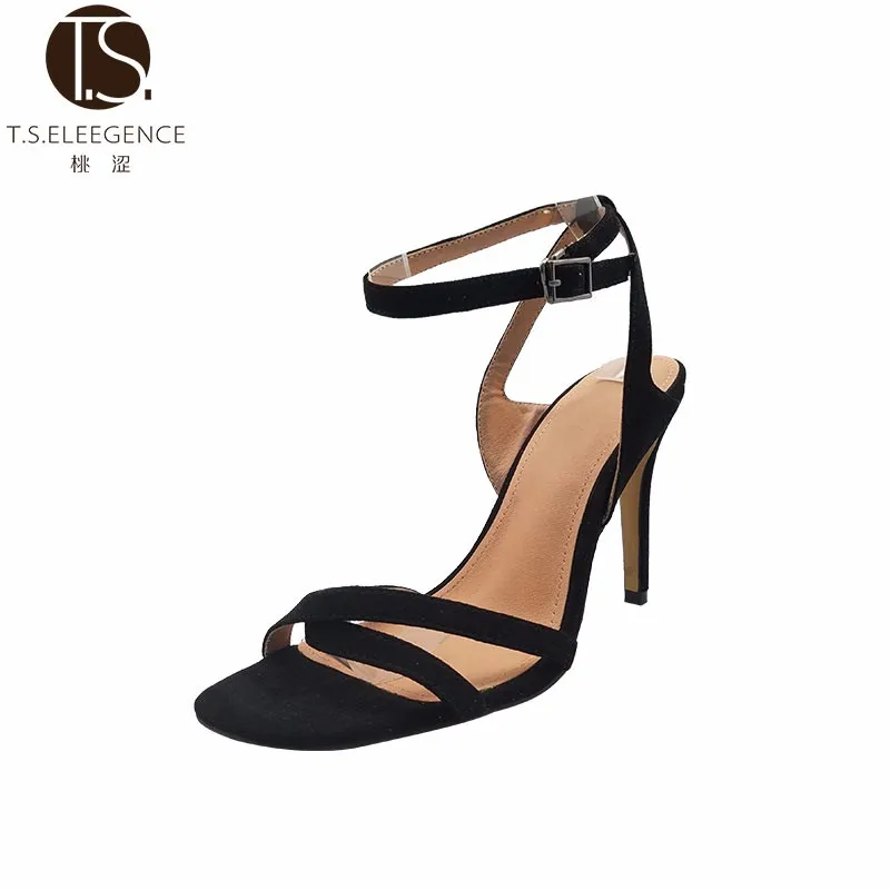 ladies black ankle strap sandals