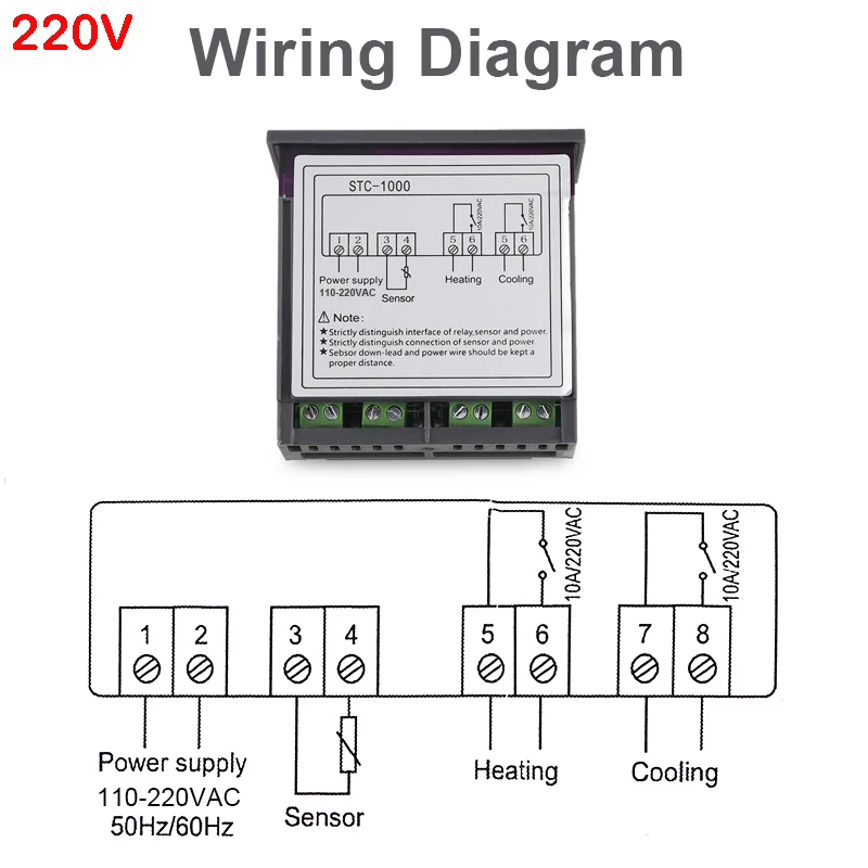 STC-1000 Two Relay Output Heater Cooler Temperature Controller Thermostat Incubator