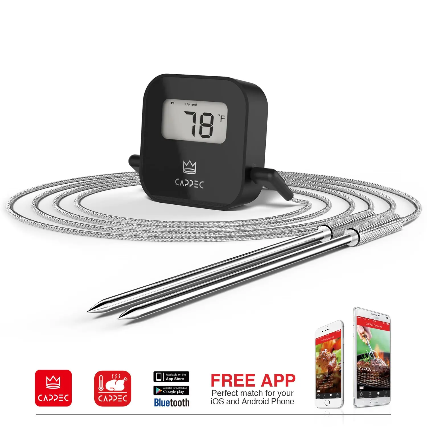 Buy Cappec Bluetooth Wireless BBQ Thermometer Smoker Friendly High