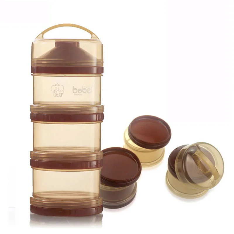 3 Layers Infant Baby Food Container Detachable Travel Milk Food Powder Storage Box Super Quality Brown