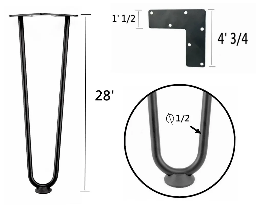 Wholesale Steel Black Hairpin Table Legs 28 Inch Metal 3 Rod Diy Dining