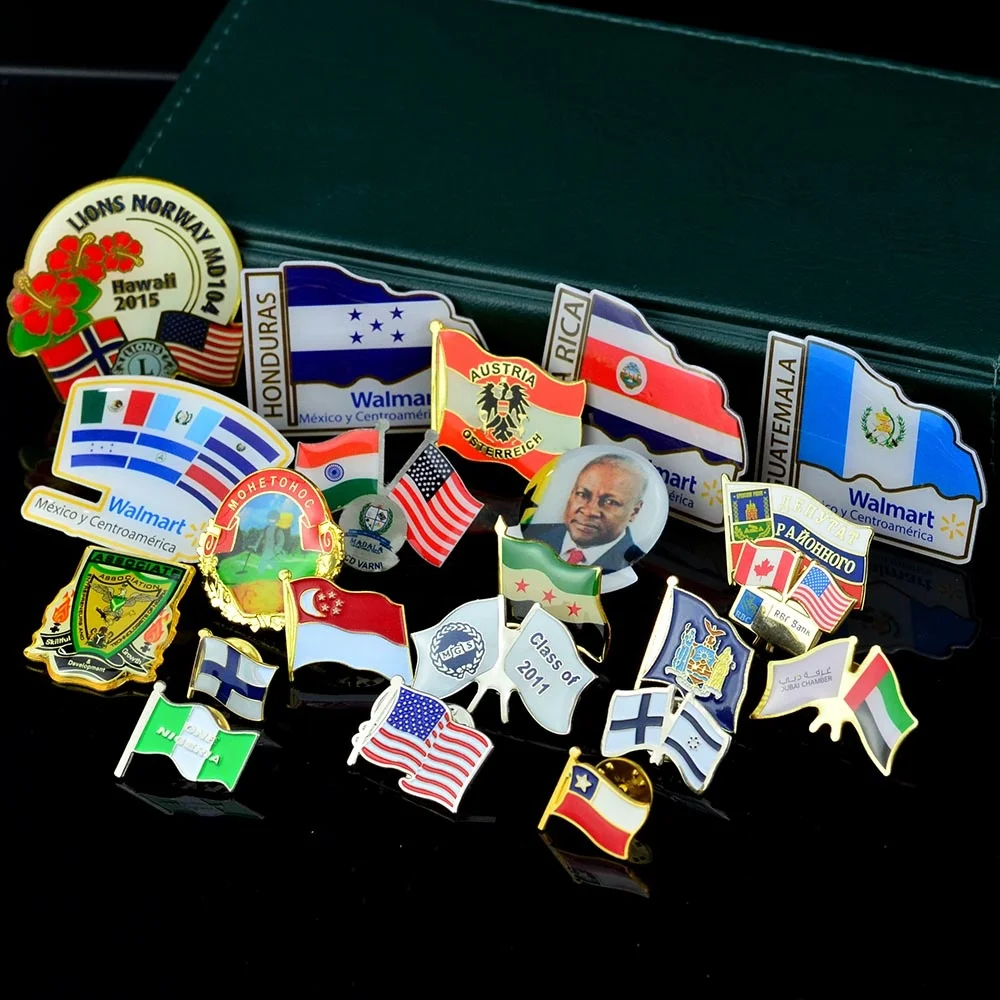 No Minimum Custom Oem Made Metal Crossed Two Country National Gold Double Flag Lapel Badge Pin Enamel Color