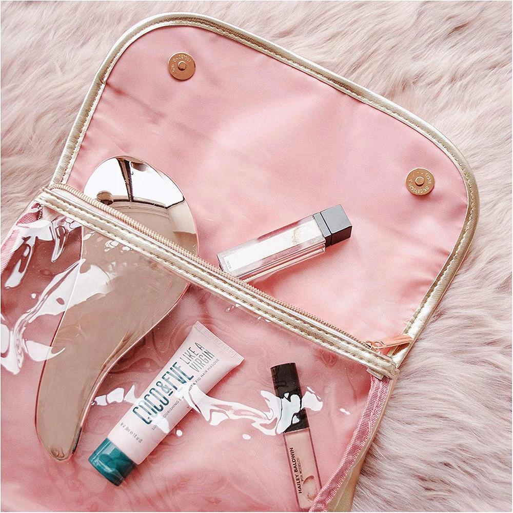 Young Girl Rose Gold Pink Pu Leather Cosmetic Makeup Bag Toiletry