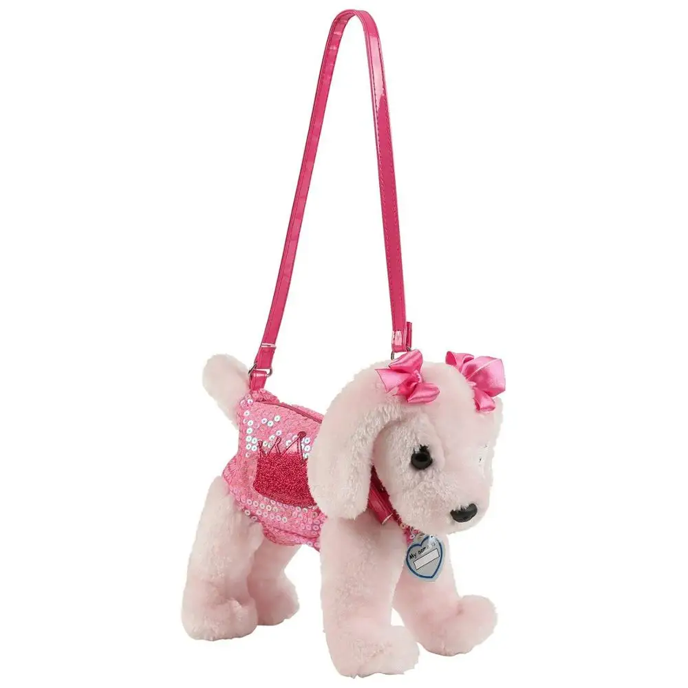 Sequin Cute Plush Animal Puppy Purse Crossbody Bag Plush Handbag Dog ...