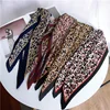 Fashion Leopard Print Crinkle Narrow Handbag Handle Wrap Ribbon Silk Scarf for Women
