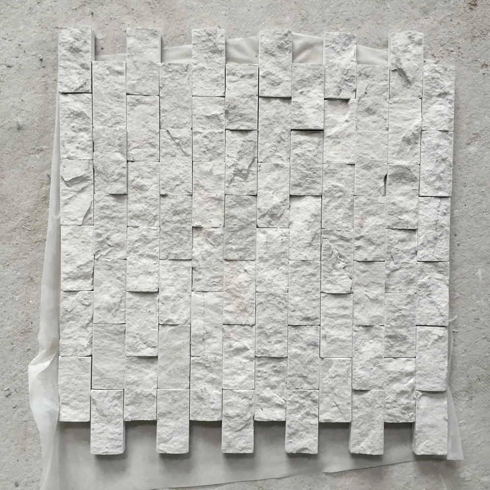 Natural Stone Split-Face Finished 1"x2" Brick Pattern Travertine Mosaic Tile