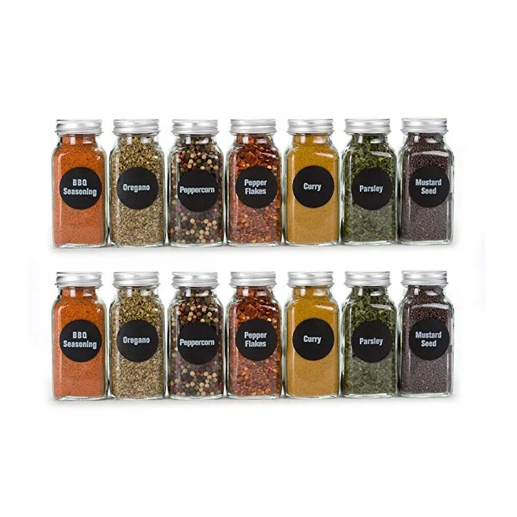 custom design 120ml 180ml 6oz empty seasoning packaging bottle 4oz square glass spice jar with shaker tops funnel label maker