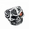 Retro Casting Engraved Skull Zircon Inlaid Finger Ring Halloween Gift For Men