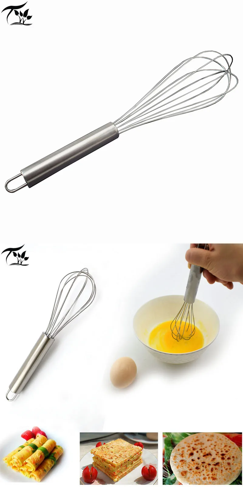 8'' Kitchen Whisk Manual Egg Beater Stainless Steel Egg Whisk - Buy ...