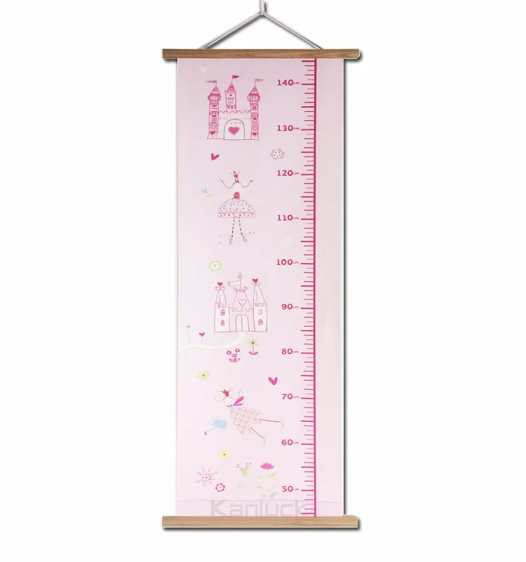 Height Measure Scroll Wall Tapestry With Wood Frame For Kids Room