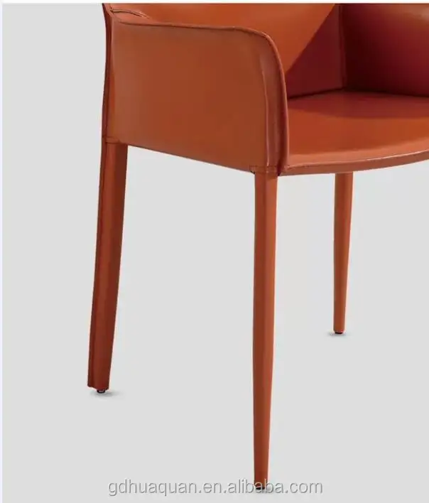 Modern Design Saddle Leather Dining Room Chair Furniture Orange Color