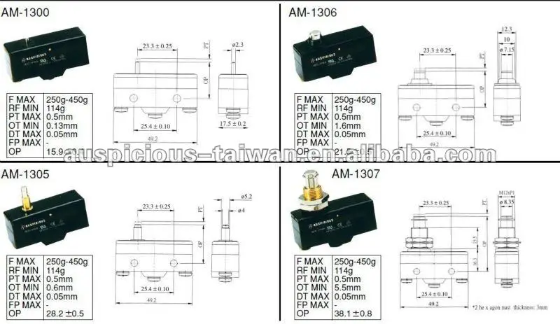 AM-1307 Z Type Micro Switch 15A 250V Pin Plunger