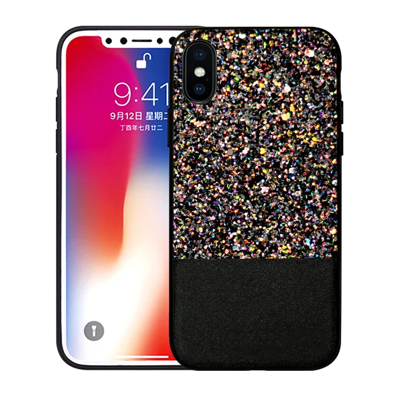 Luxury Bling Glitter Sequin PU TPU PC Smart Phone Case For iPhone X