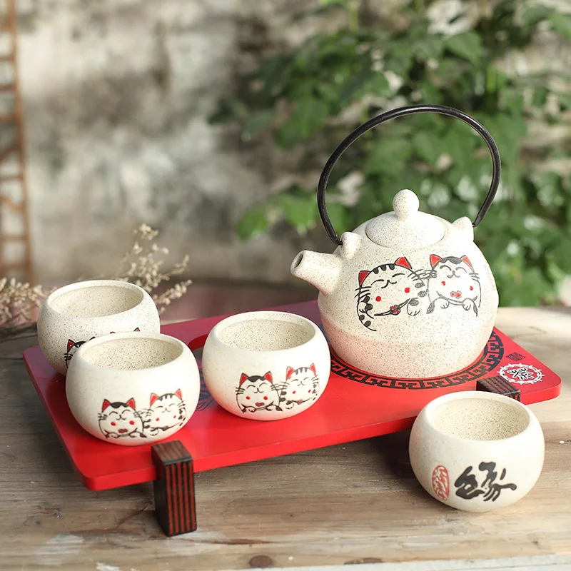 Porcelain Tea Cup Set With Wood Tray One Teapot Four Tea Cup Home