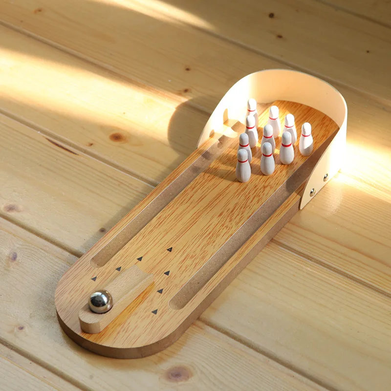 Wooden Mini Bowling Board for Table Games Toys