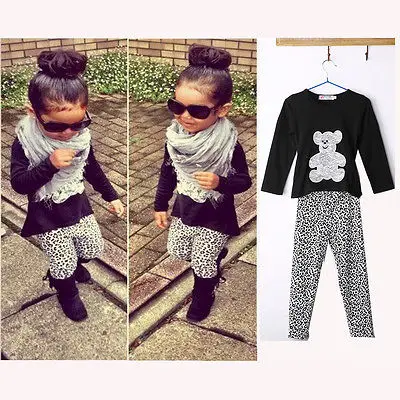 2Pcs New Kids Baby Girls Infant T shirt Top Long pants Outfit Set Clothes 2 7Y