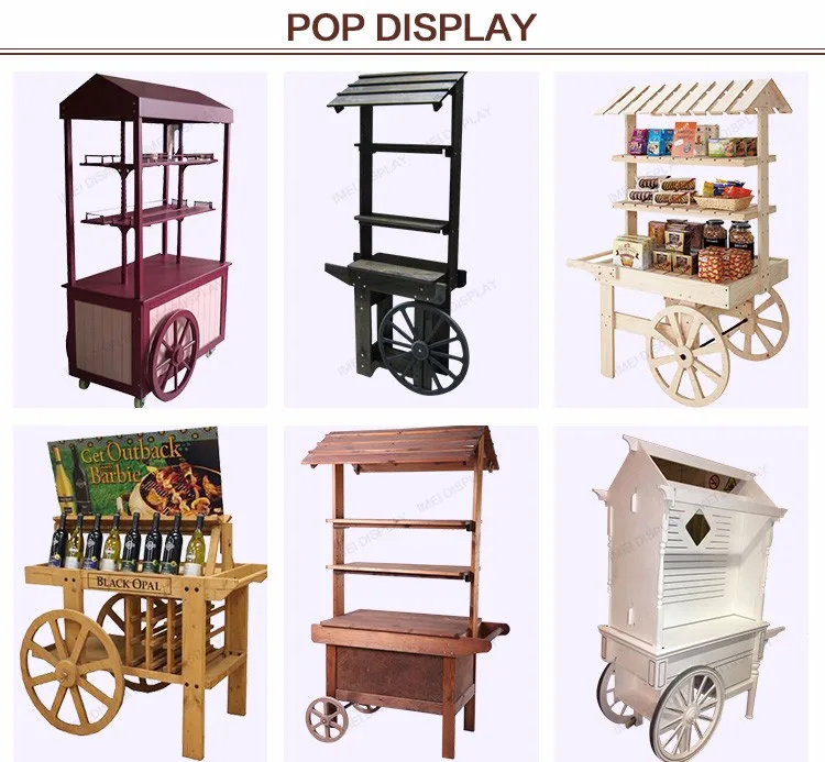 Wooden Candy / Vegetable Display Cart With Wooden Wheel - Buy Display ...