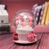 Hot Sell 80/100mm Pink Hello Kitty Snow Globe Music Box with Light and Snow Pump Cute Cat Crystal Ball for Decoration