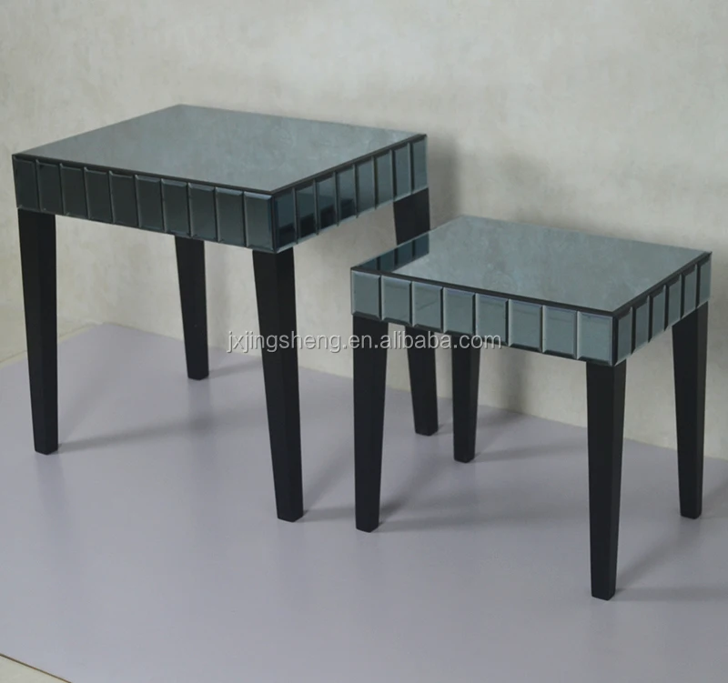 Beveled Silver Decor Mirrored Living Room Furniture Mirror Cube Coffee Table Set Picture Side Beveled Silver Decor Mirrored Living Room Furniture Mirror Cube Coffee Table Set Picture Side