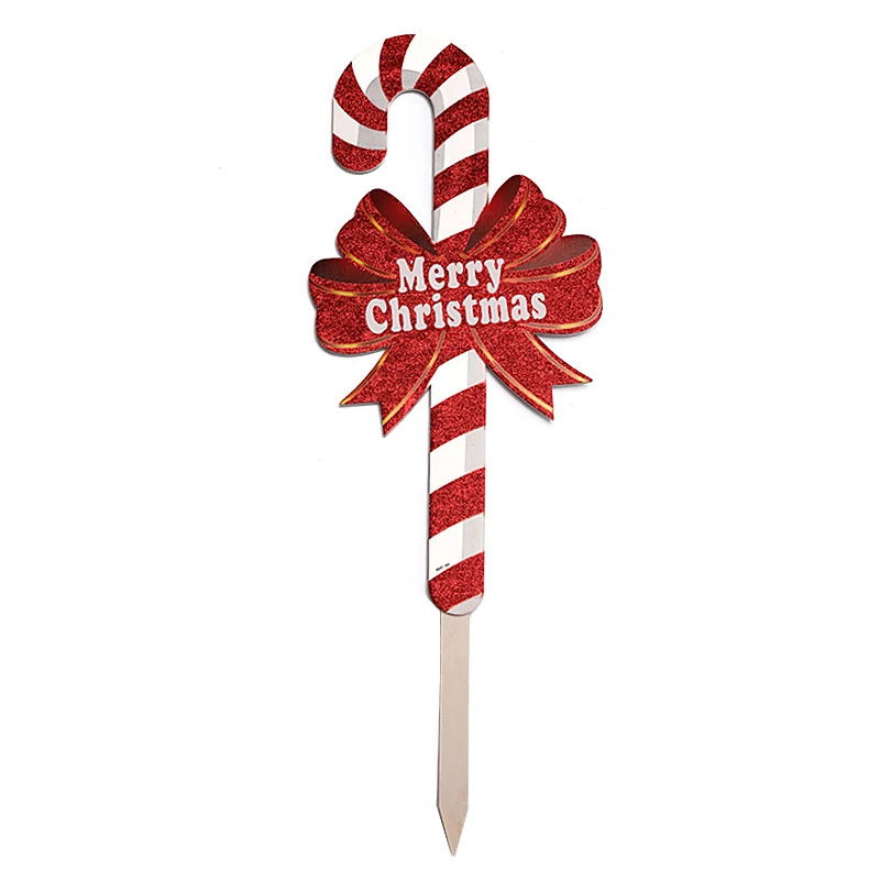 Wooden Christmas Candy Cane Yard Sign Stake Garden Party Decoration ...