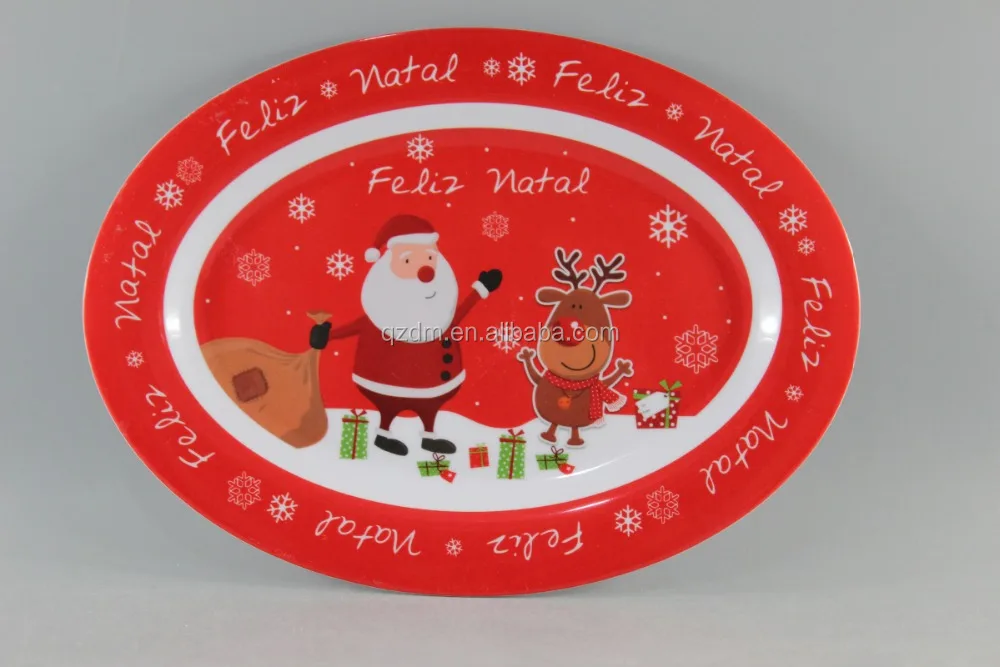 14 Inch Melamine Oval Shape Serving Plate For Christmas
