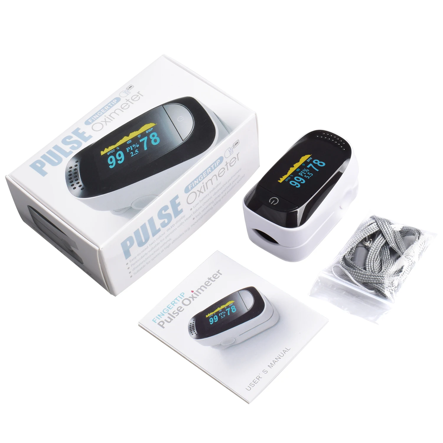 Medical FDA oxygen saturation detector OLED finger pulse oximeter