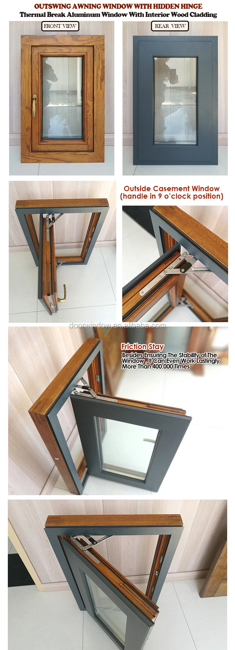 French  casement windows quality push out wood frame window price