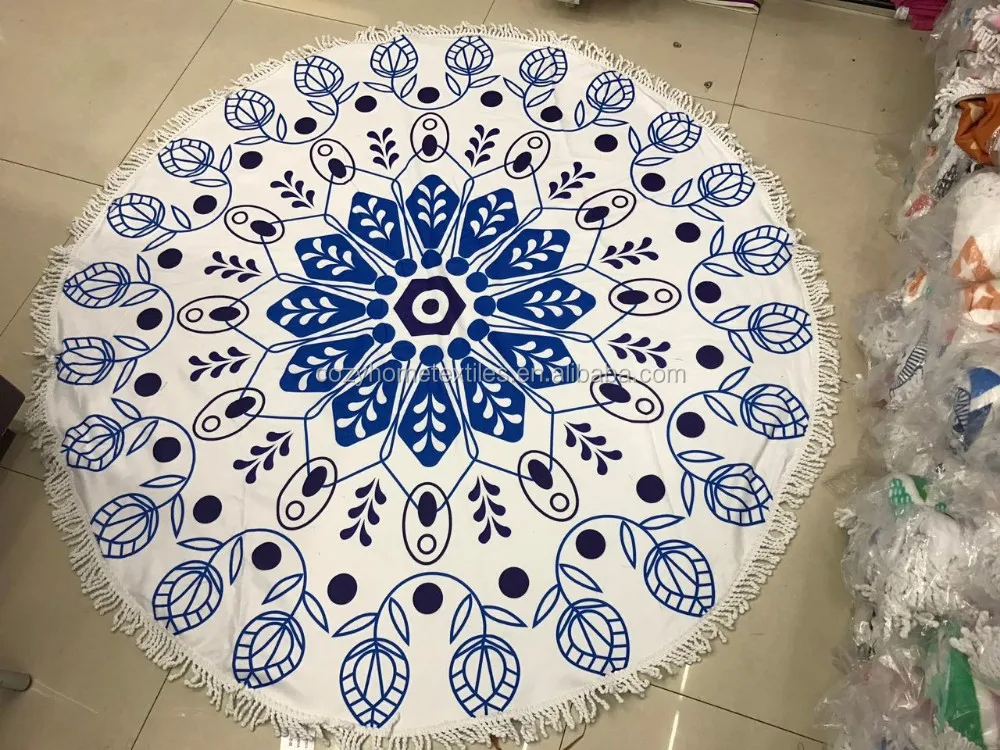 Serviette Plage,Indien Mandala Ronde avec Franges Super Doux Microfibre Coton Grande Taille /Épaisse Super Doux Microfibre Coton Grande Taille /Épaisse