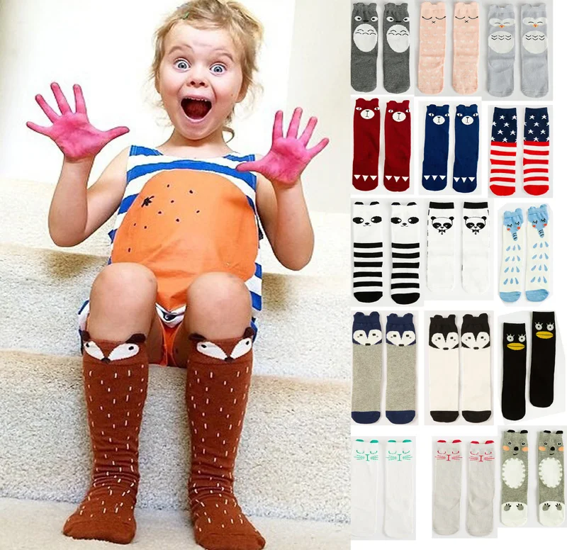 2015 new arrival girls boys Fox sock fall winter style 3D panda elephant mouse knee length