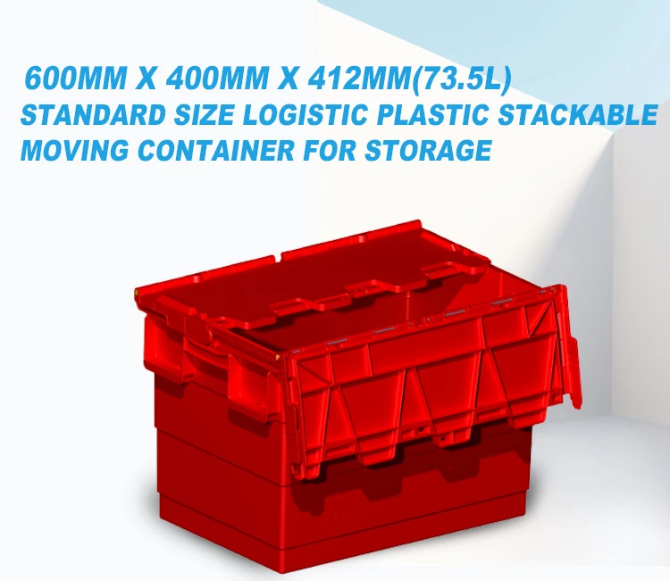 Recyclable 73.5l Plastic Logistic Tote Box With Hinged Lids Made In