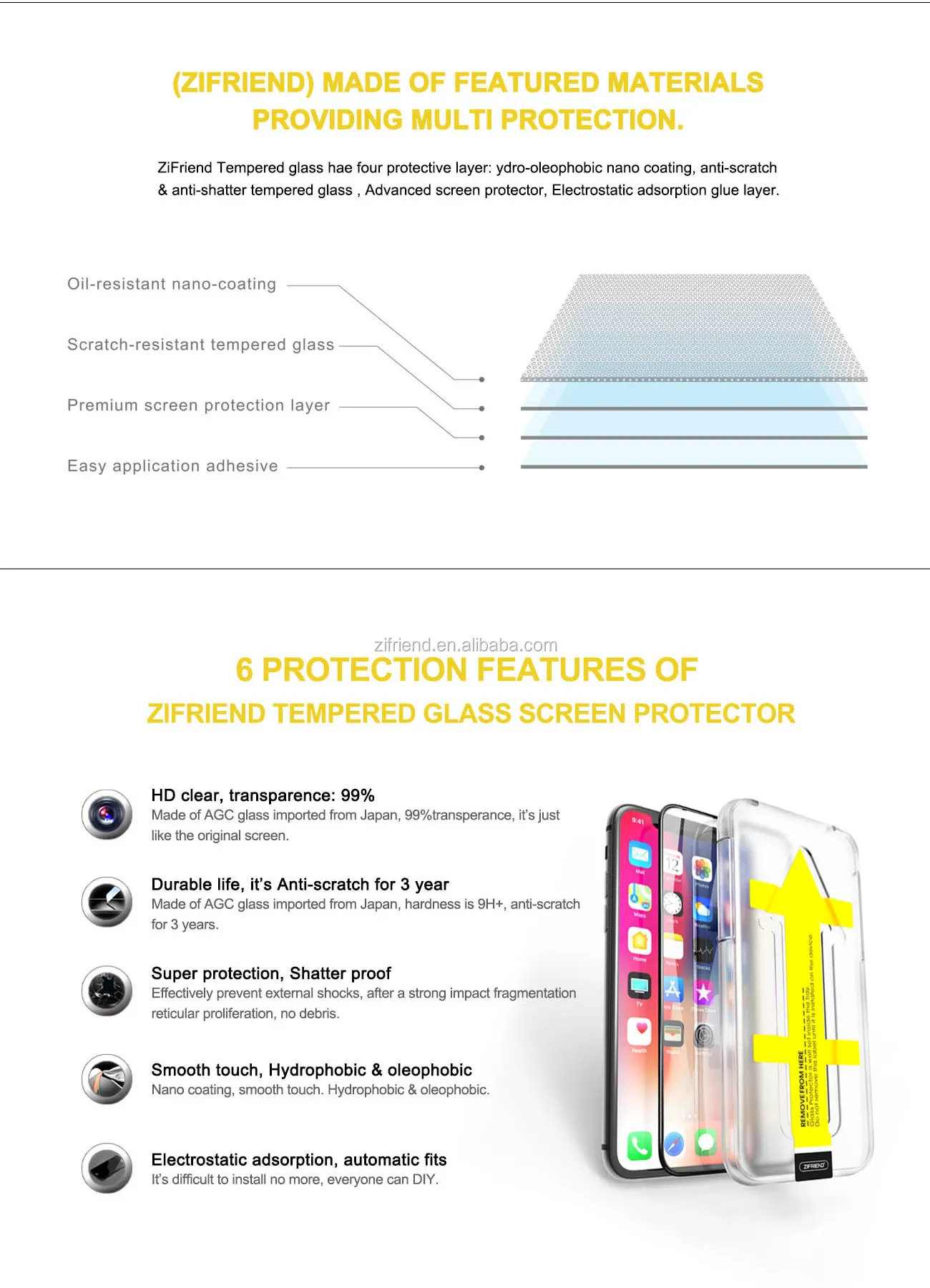 mobile phone accessories  3d glass tempered screen protector with easy install tool for iphone X xs max xr 6 6s 7 8 plus