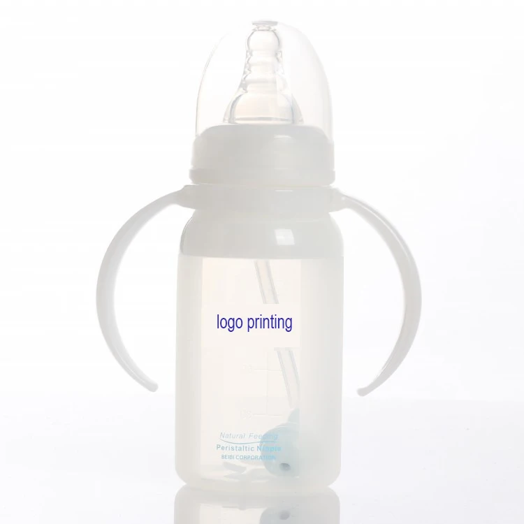 Blue Baby Feeding Bottle with Silicone Grip Cover & Handles – Star & Circle Design