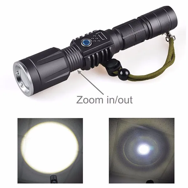 Zoom Rechargeable USB Power Bank Flashlight Torch with XM-L2 T6 LED