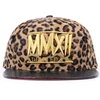Customization puff embroidery letters logo leather brim 6 panels leopard print snapback hats