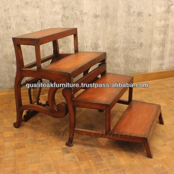 wooden library step stool chair