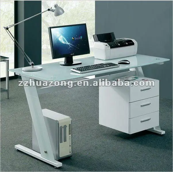 Black White Glass Computer Desk Pc Table Home Office And With Filing Cabinet Items