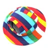 Round Brim Pet Cap Visor Hat Pet Dog Mesh Porous Sun Cap with Ear Holes for Small Dogs - Size S (Colorful Stripe)