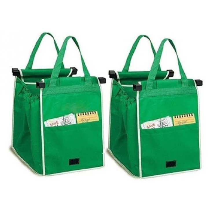 green reusable foldable cart package shopping supermarket bag