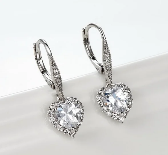 925 Sterling Silver Flower Cubic Zirconia Leverback Dangle Earrings