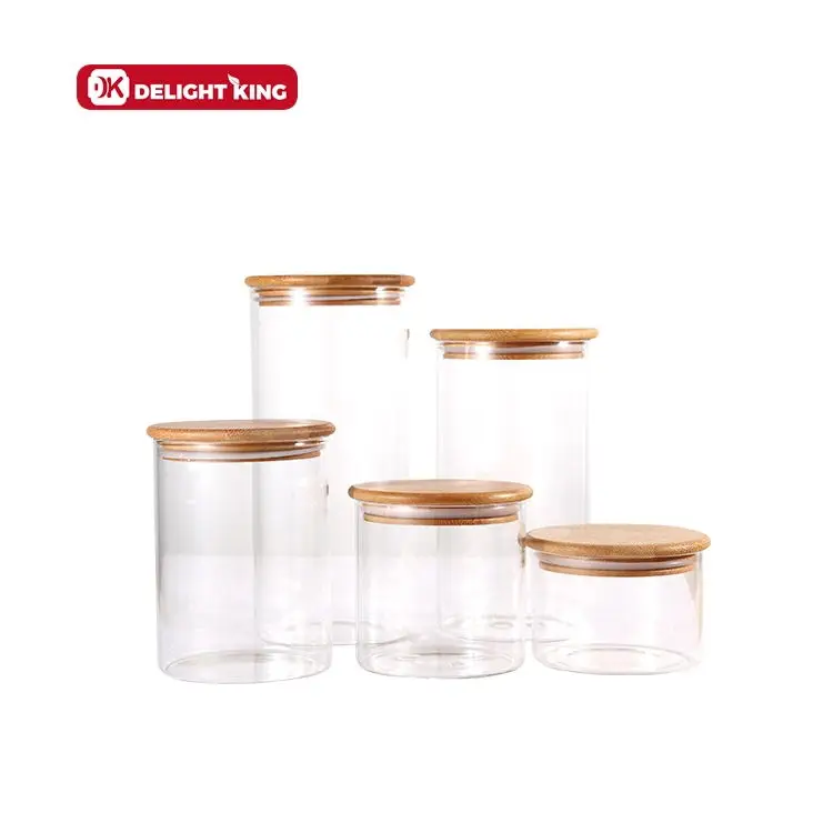 High Quality Microwave Oven Safe Hermetic Storage Glass Jar With Wood