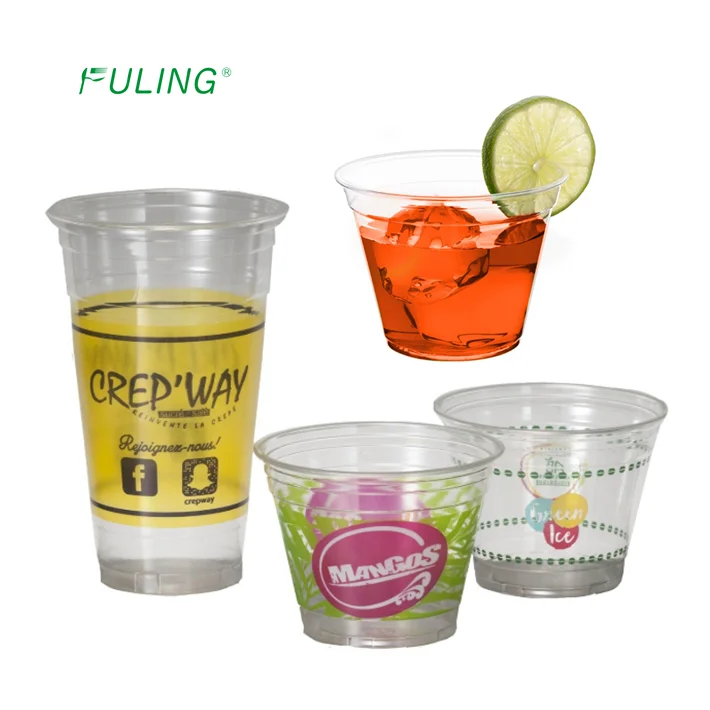 Customize Logo Printing Milkshake Cups Clear Disposable Compostable Pet Biodegradable Cups
