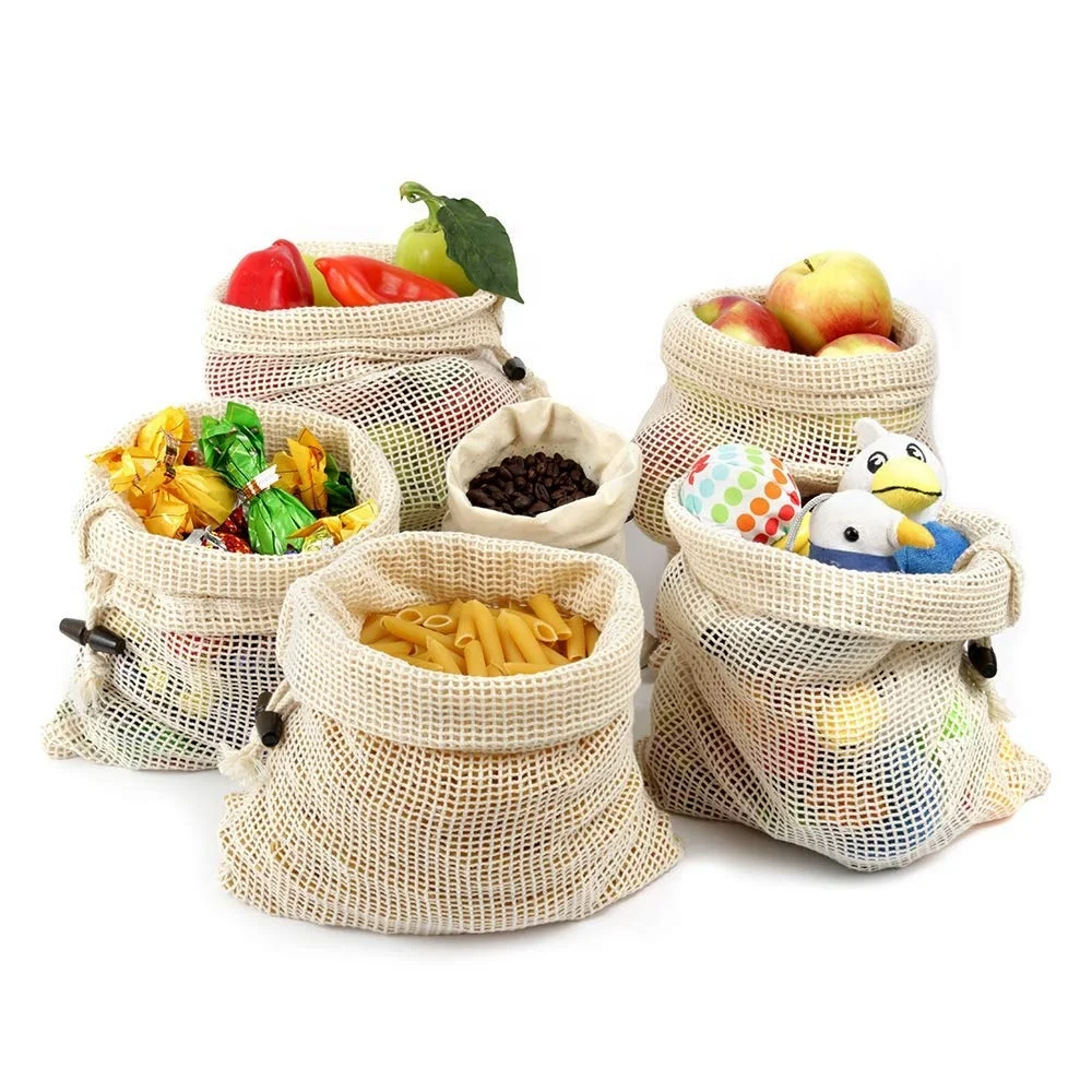 Cotton Drawstring Cotton Net Bags For Fruit & Vegetables