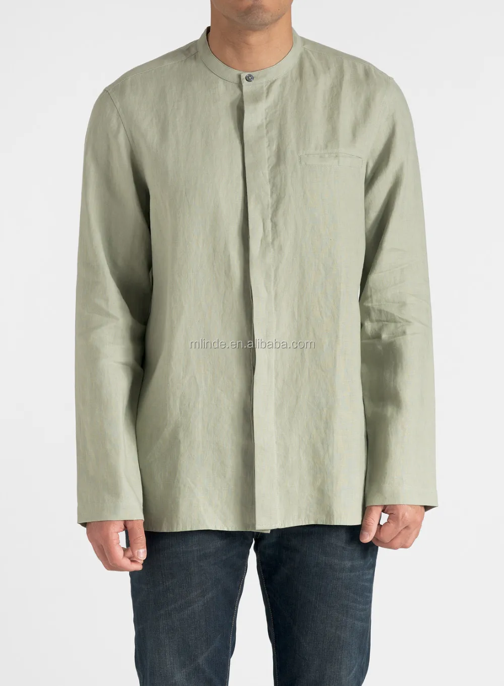 mens collarless button up shirt