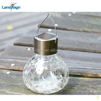 Solar Jar Lids Light Hanging Crackle Glass Lights Outdoor Warm White